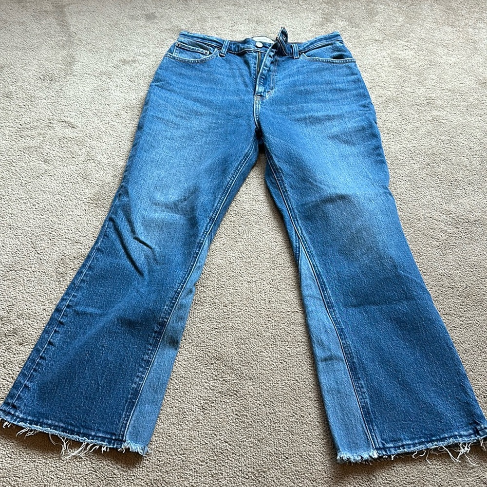 Abercrombie and fitch kick flare high rise jean in two tone
